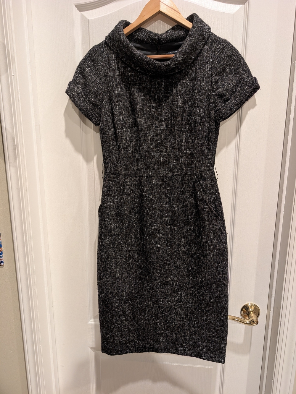 Banana Republic Wool Blend Tweed Cowl Neck Sheath Dress Size 4 Gray